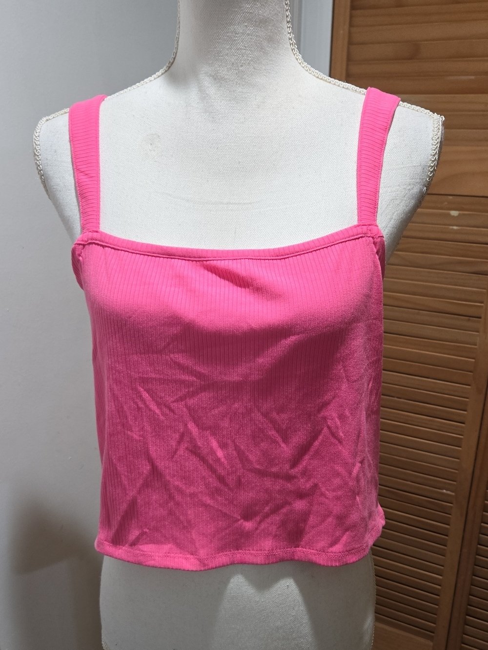 Express Hot Pink Ribbed Square-Neck Crop Tank